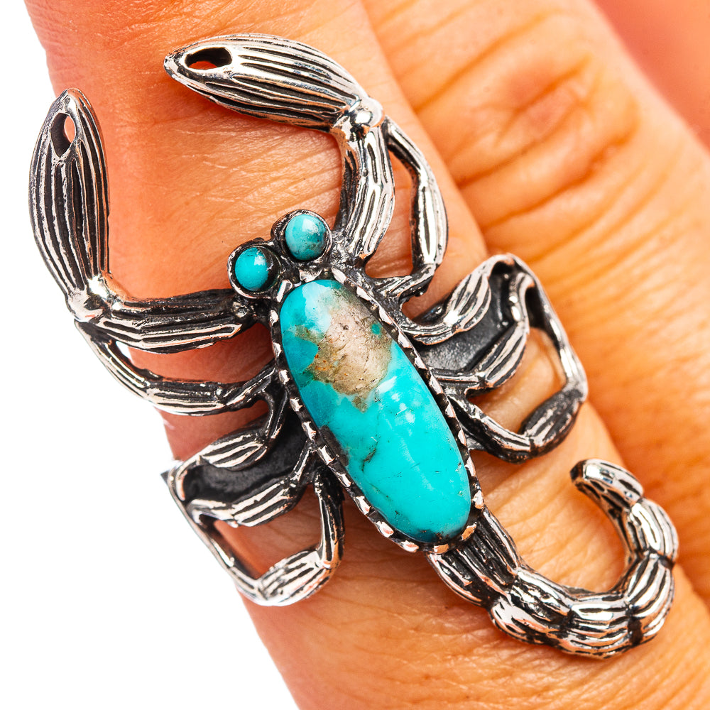 Native Style Mohave Turquoise Scorpion Ring Size 7.75 (.925 Sterling Silver)