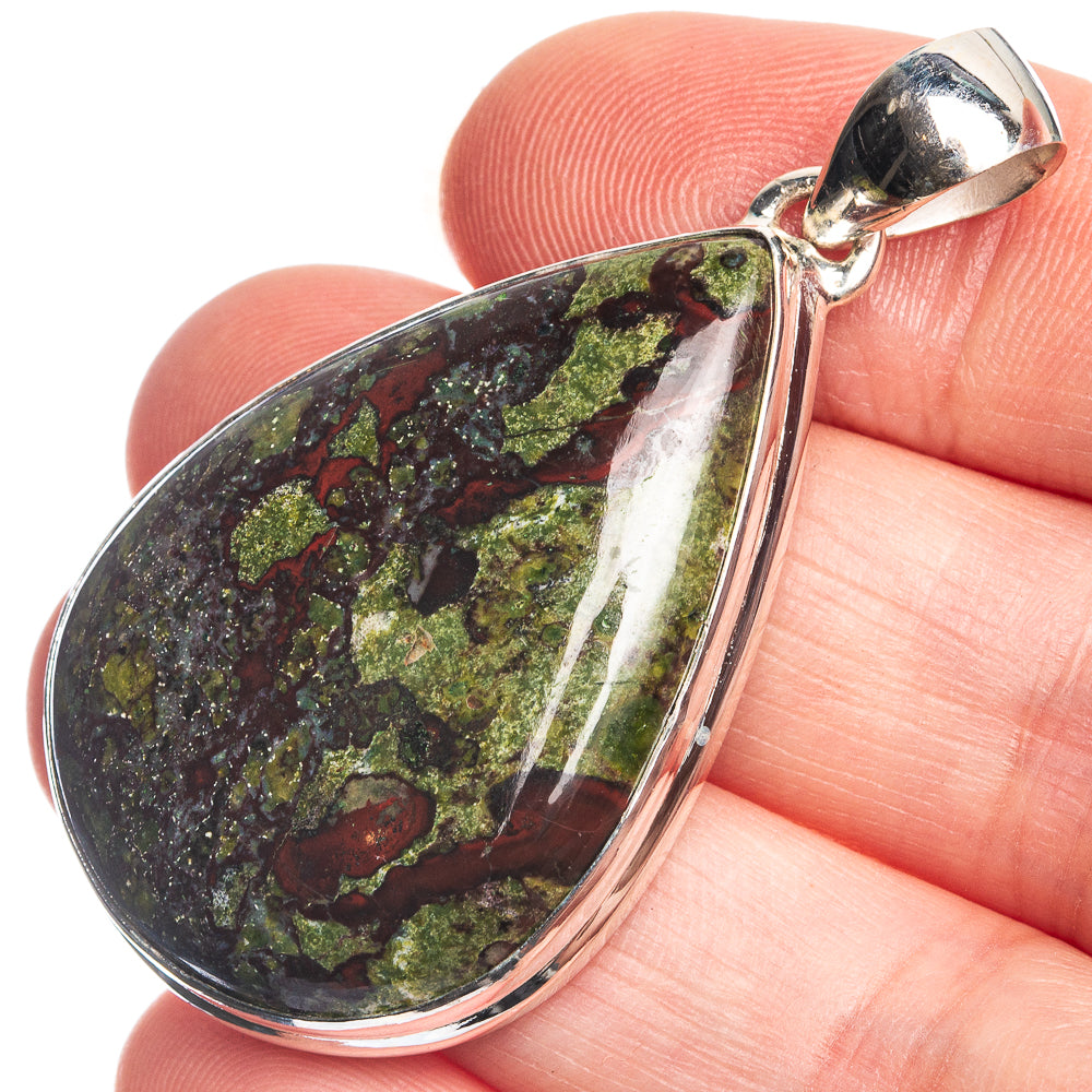 Dragon's Blood Stone 925 Sterling Silver Pendant 1 7/8"