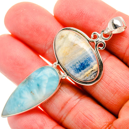 Sterling silver pendant with blue scheelite and larimar teardrop stones