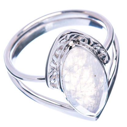 Sterling silver ring featuring oval moonstone in raised sculpted setting