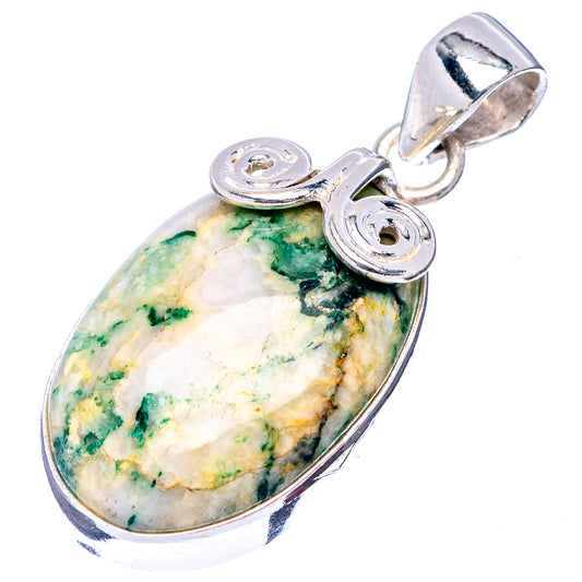 Sterling silver oval pendant with mariposite stone and top loop bail