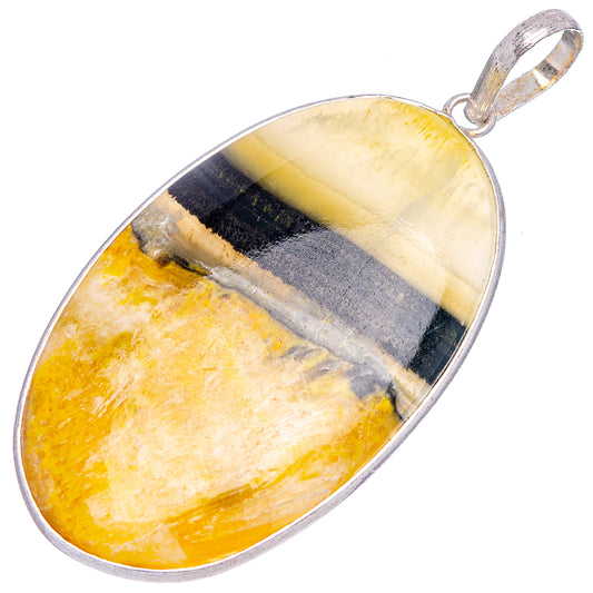 Silver-plated bezel pendant featuring oval Bumblebee jasper with black and yellow bands