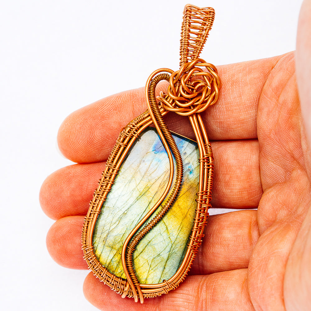 Spectrolite Wire Wrap Pendant 3 1/8" (Copper)