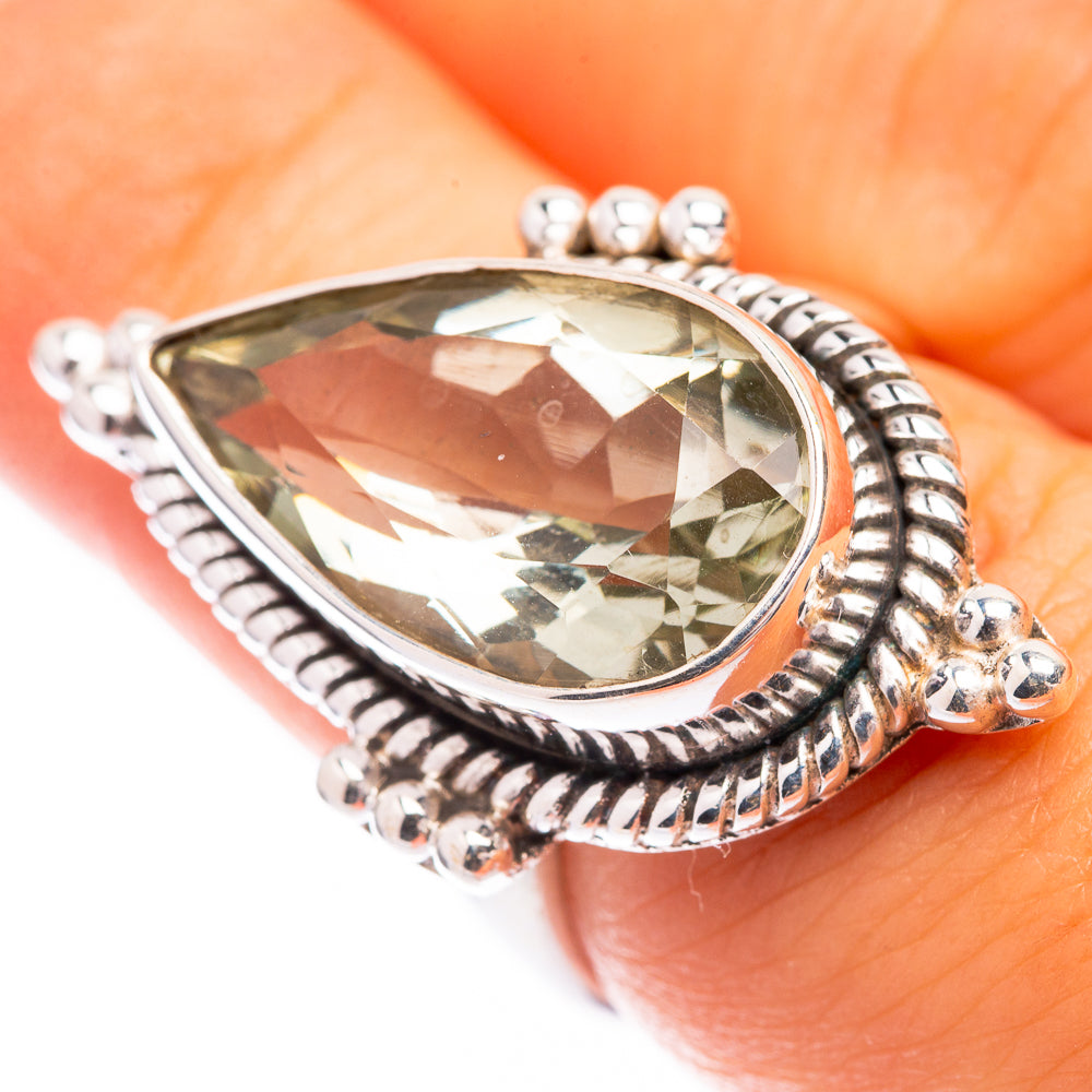 Faceted Green Amethyst Ring Size 6.75 (925 Sterling Silver) R141329