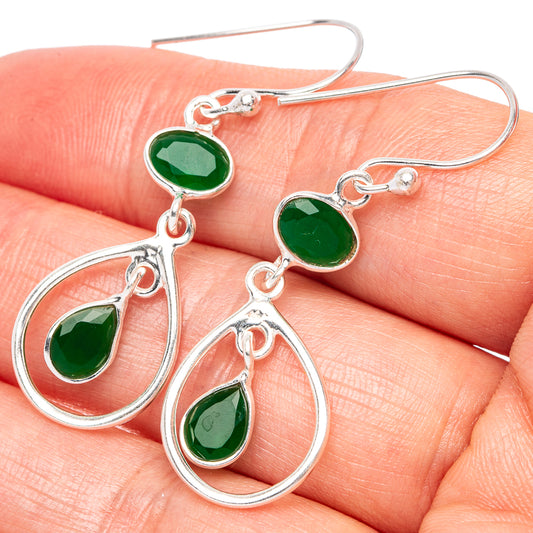 Green Onyx Dainty Earrings 1 5/8" (925 Sterling Silver) E2069