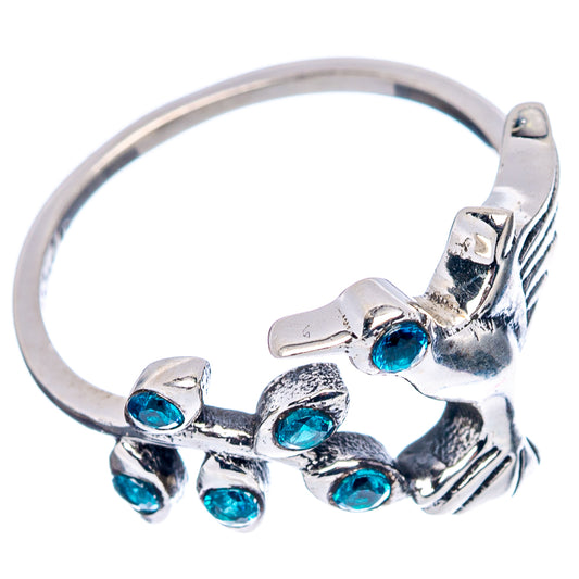 Sterling silver hummingbird dainty ring with blue cubic zirconia stones