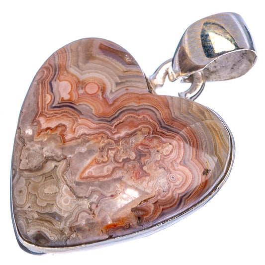 Laguna Lace Agate Heart Pendant 1 1/4" (925 Sterling Silver) P43331