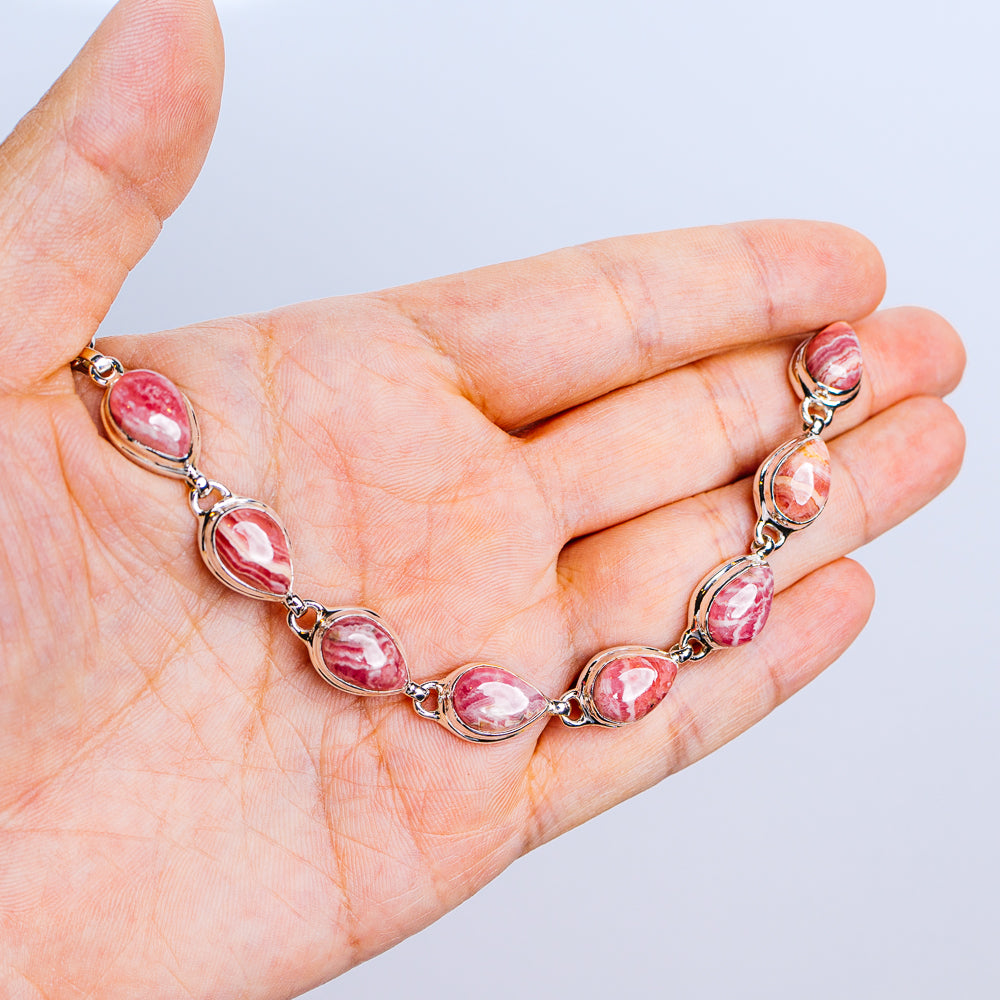 Rhodochrosite Bracelet 7 to 8" (.925 Sterling Silver)