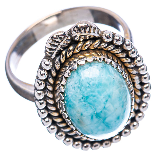 Oval larimar ring, .925 sterling silver with turquoise cabochon and braided bead band