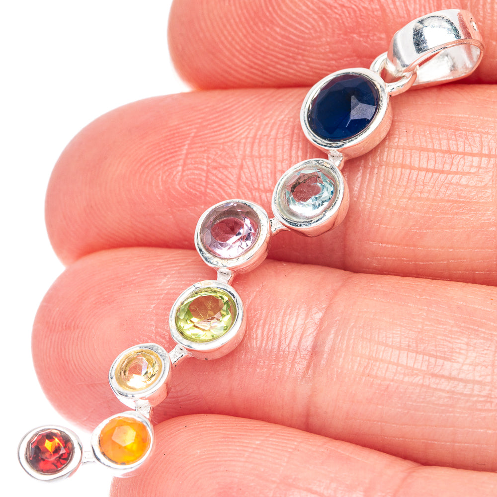 Rainbow Chakra Dainty Pendant 1 7/8" (925 Sterling Silver) P43584