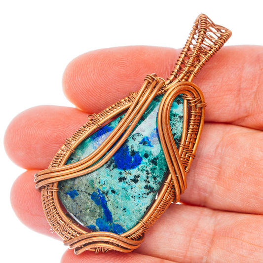Blue Bird Azurite Wire Wrap Pendant 2 3/8" (Copper)