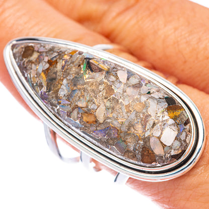 925 sterling silver oval opal ring, bezel-set with brecciated multicolor stone