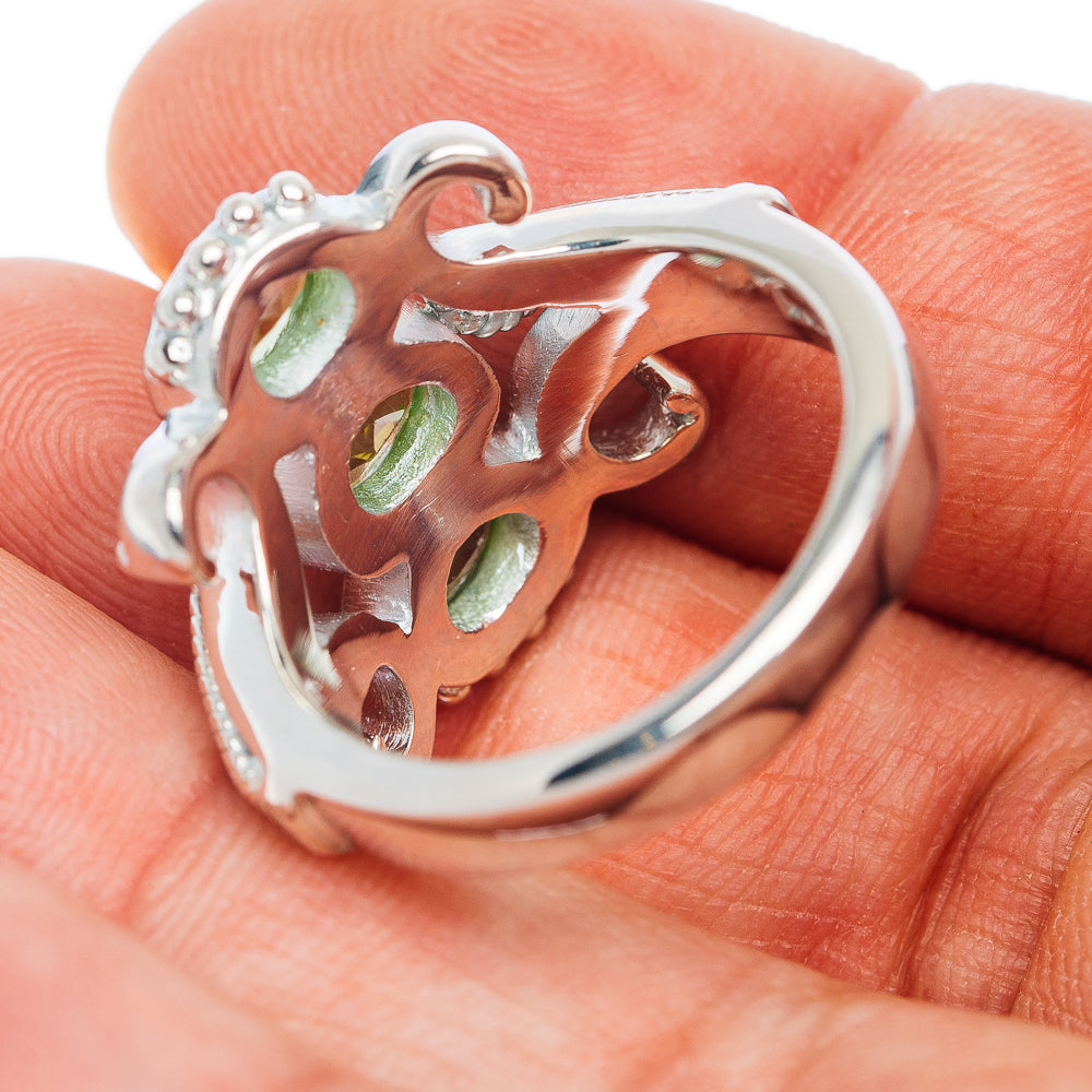 Premium 3-Gemstone Peridot Ring Size 9 (.925 Sterling Silver)