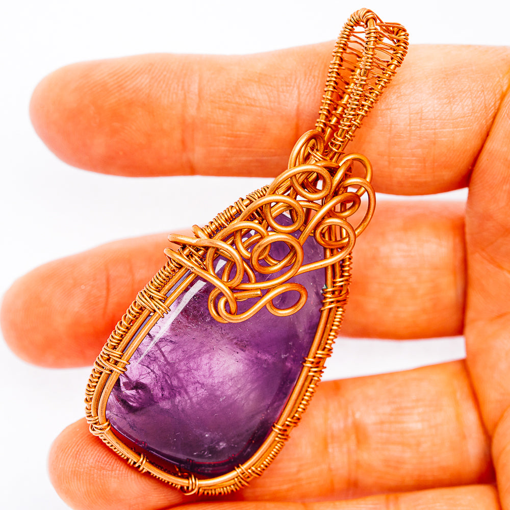 Amethyst Wire Wrap Pendant 2 5/8" (Copper)