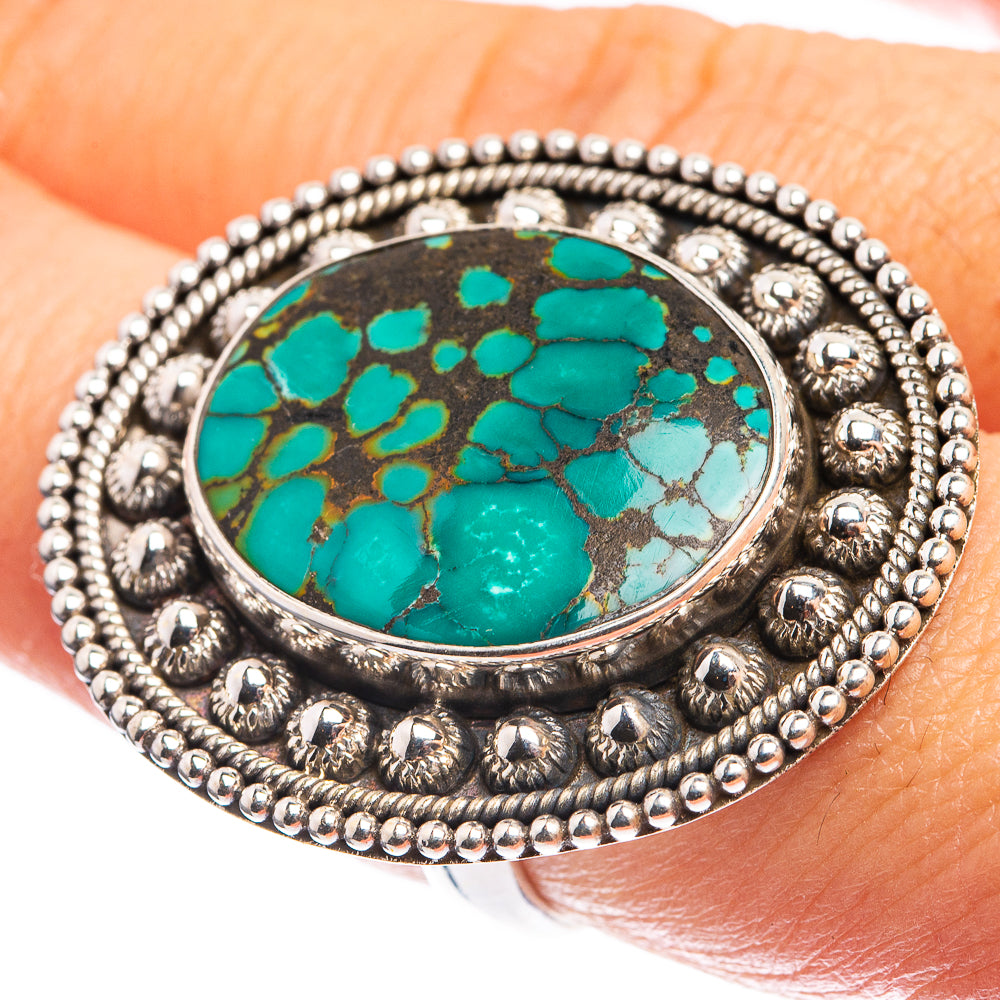 Large Tibetan Turquoise Ring Size 7.75 (925 Sterling Silver) R143193