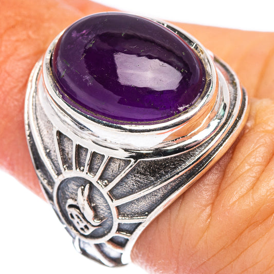 Amethyst oval gemstone sterling silver filigree ring, ornate band with decorative cutouts