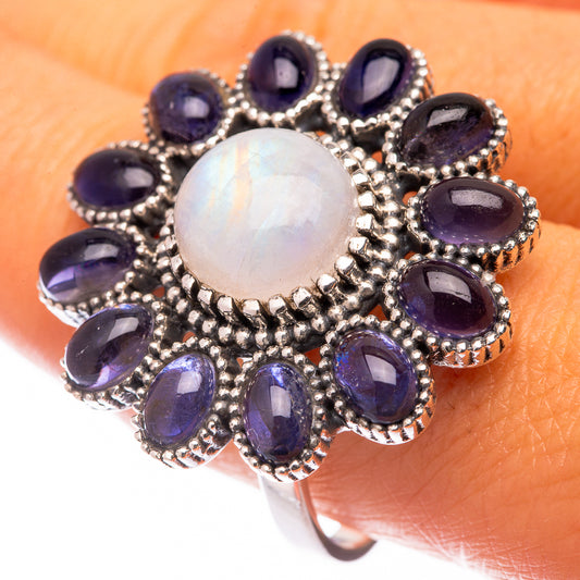Large Rainbow Moonstone, Tanzanite Ring Size 10 (925 Sterling Silver) R141035