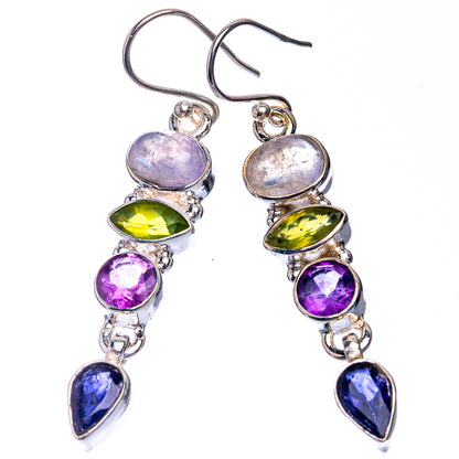 Rainbow Moonstone, Peridot, Amethyst, Tanzanite Earrings 2" (925 Sterling Silver) E432603