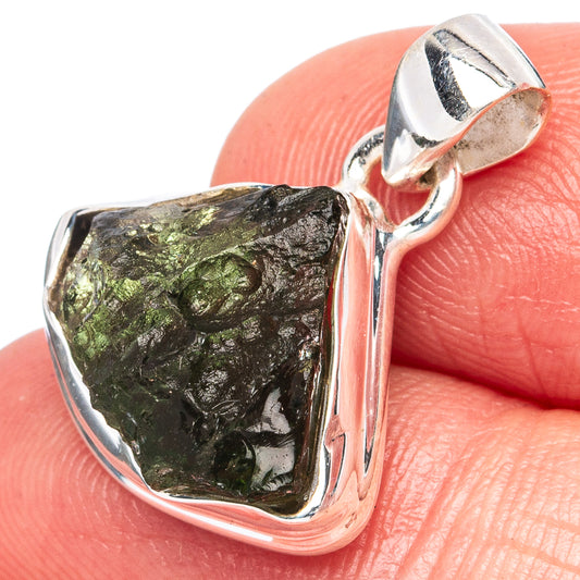 Rare Moldavite Pendant 7/8" (925 Sterling Silver) P43382