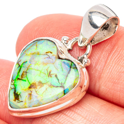 Rare Sterling Opal Heart Pendant 1 1/8" (925 Sterling Silver) P42936
