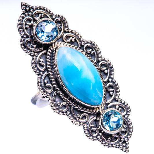 Large Larimar, Blue Topaz Ring Size 7.25 (925 Sterling Silver) R140666