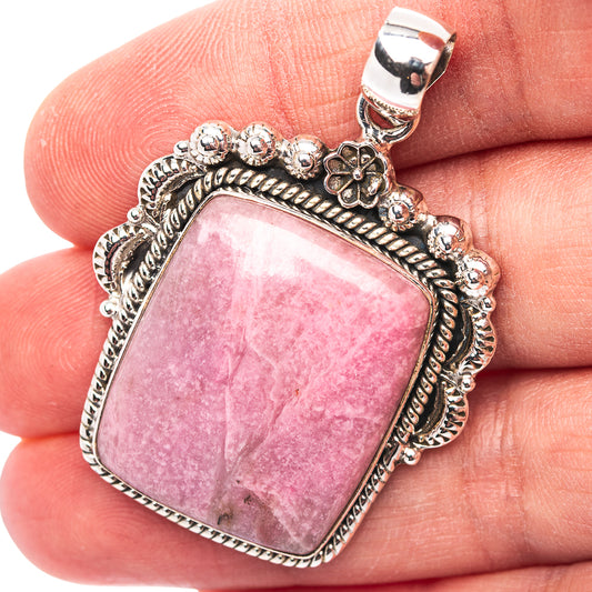 Premium Southwestern Style Rhodonite Pendant 1 3/4" (.925 Sterling Silver)