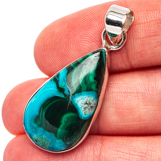 Sterling silver pendant with teardrop blue-green chrysocolla malachite stone