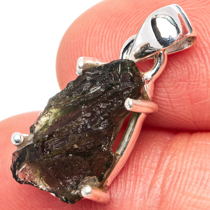 Rare Raw Moldavite Pendant 7/8" (.925 Sterling Silver)