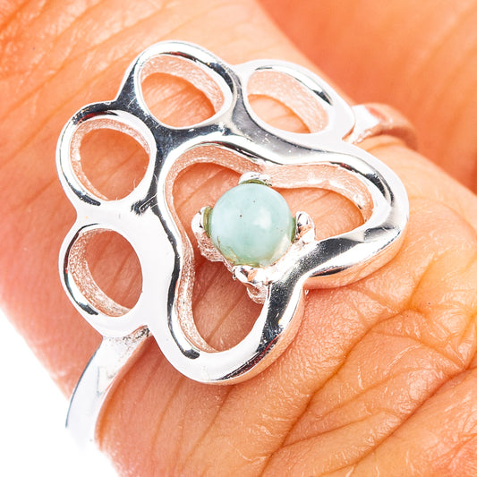 Larimar paw dainty ring in .925 sterling silver, size 5.75, green stone center