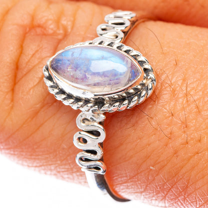 Rainbow Moonstone Dainty Ring Size 9 (925 Sterling Silver) R145004