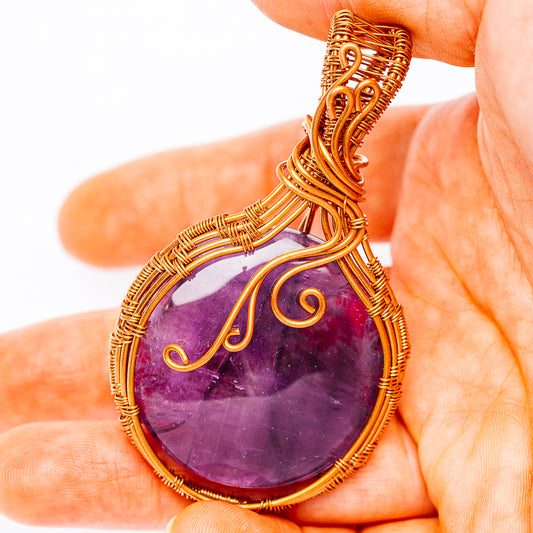 Dark Amethyst Wire Wrap Pendant 2 3/4" (Copper)