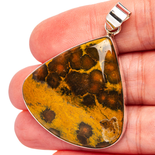 Teardrop ocean jasper pendant in .925 sterling silver, yellow-brown stone with silver bezel