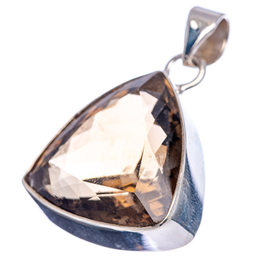 Faceted smoky quartz pendant with bail, dark brown triangular stone in sterling silver