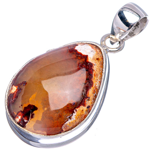 Sterling silver fire opal pendant with oval brown-orange stone and speckled red matrix