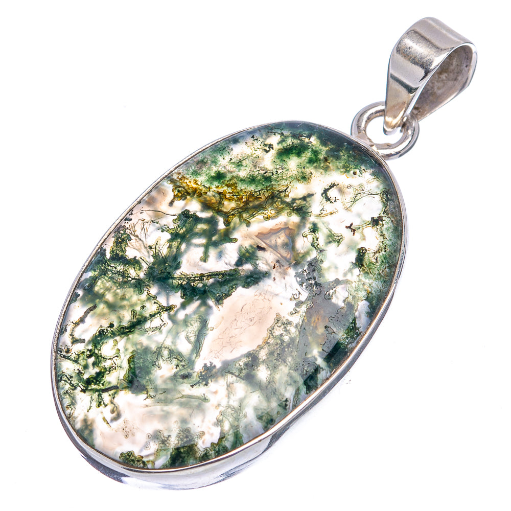 Green Moss Agate Pendant 1 3/4" (.925 Sterling Silver)