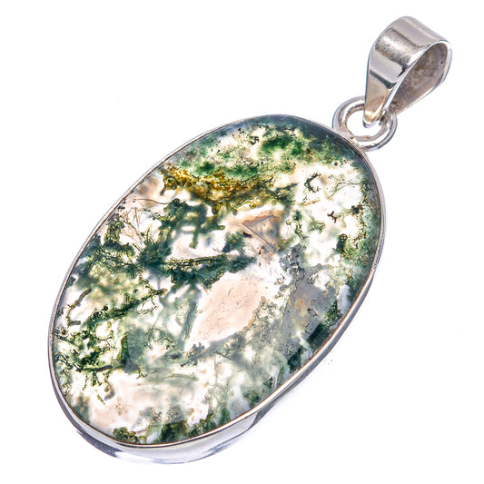 Green Moss Agate Pendant 1 3/4" (.925 Sterling Silver)