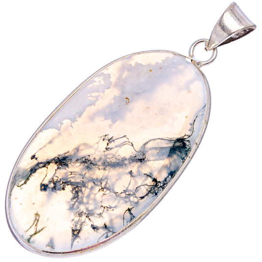 Silver-plated oval pendant with pale lavender agate and dark moss patterns, top bail