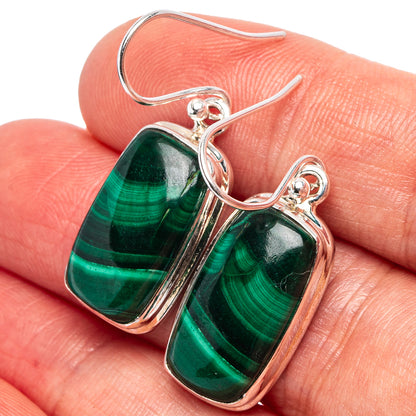 Malachite Earrings 1 3/8" (.925 Sterling Silver)