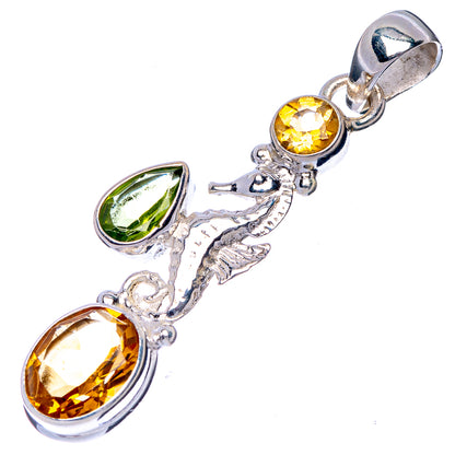Faceted Citrine, Peridot Seahorse Pendant 1 3/4" (925 Sterling Silver) P41110
