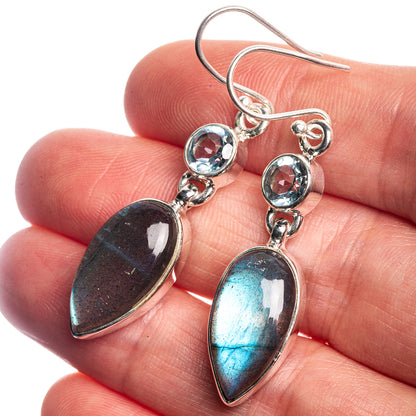 Labradorite, Blue Topaz 925 Sterling Silver Earrings 1 7/8"