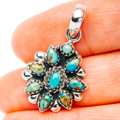 Southwestern Style Kingman Turquoise Pendant 1 3/8" (.925 Sterling Silver)