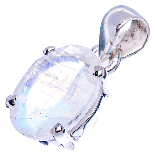 Oval moonstone pendant in 925 sterling silver with faceted rainbow gemstone and bail