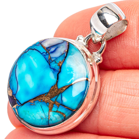 Turquoise oval pendant with .925 sterling silver bezel and bail, blue stone with gold veining
