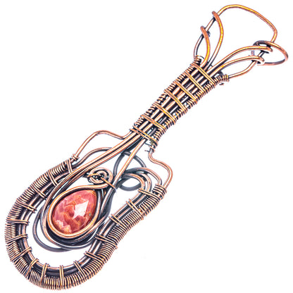 Oxidized copper wire wrap pendant with oval rhodochrosite stone and loop bail