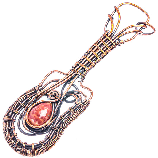 Oxidized copper wire wrap pendant with oval rhodochrosite stone and loop bail