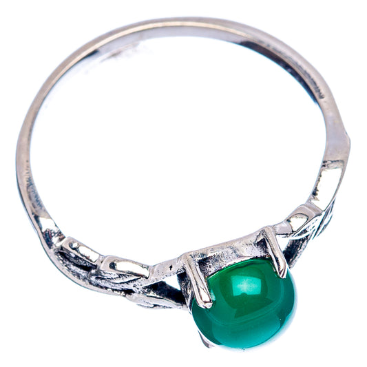 Sterling silver green onyx dainty ring, oval bezel with carved band
