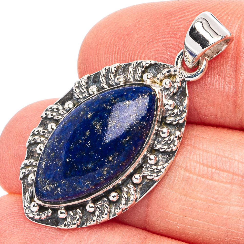 Lapis lazuli pendant in ornate 925 sterling silver with oval blue gemstone