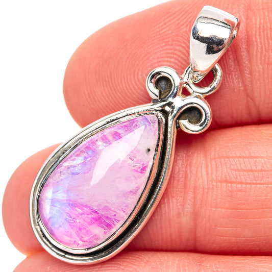Sterling silver moonstone pendant with pink pear-shaped teardrop gemstone
