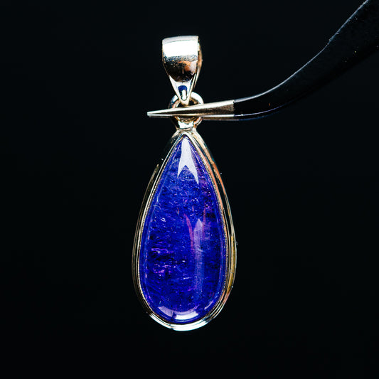Sterling silver tanzanite teardrop pendant with blue stone