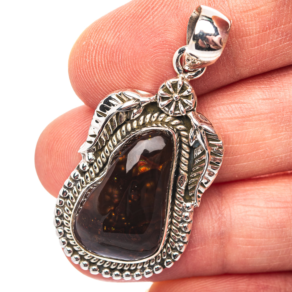 Premium Southwestern Style Mexican Fire Agate Pendant 1 3/4" (.925 Sterling Silver)